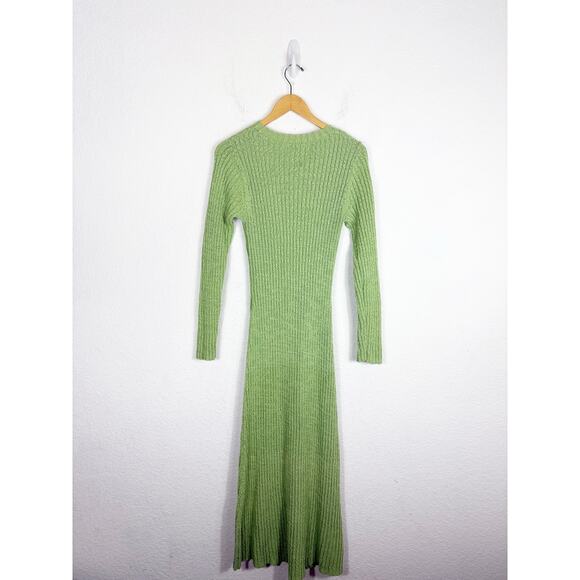 Mango Pistachio Knit Ribbed Long Sleeve Midi Dress Size Large Stretch Vacation - Picture 12 of 13